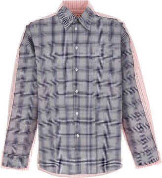 Colour-Block Checked Buttoned Shirt