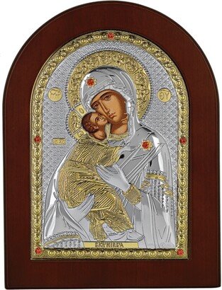 Blessed Virgin Mary Of Vladimir With Jesus Christ - Theotokos -Greek Orthodox Catholic Christian Byzantine-Silver Icon