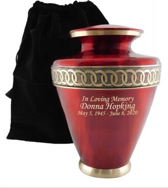 Red Cremation Urn, Brass Adult Memorial Human Ash Funeral Urn With Personalization