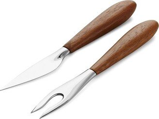 Curvo Cheese Set, Cheese Knife and Fork Utensil Set for Charcuterie Board, Stainless Steel & Acacia Wood