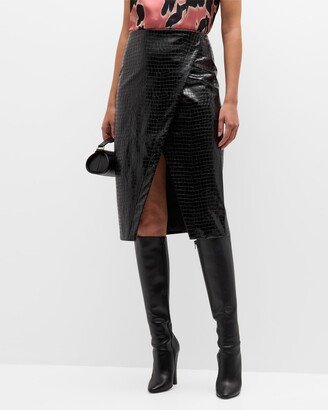 Juniper Glossed Faux Crocodile Wrap Skirt