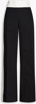 Two-tone cotton-blend gabardine wide-leg pants