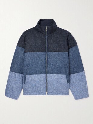 Reversible Quilted Colour-Block Wool-Tweed and Shell Down Jacket