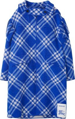 Plaid-Check Wool Blanket Cape