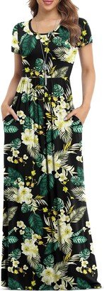 VIISHOW Women's Short Sleeve Floral Dress Loose Plain Maxi Dresses Casual Long Dresses with Pockets