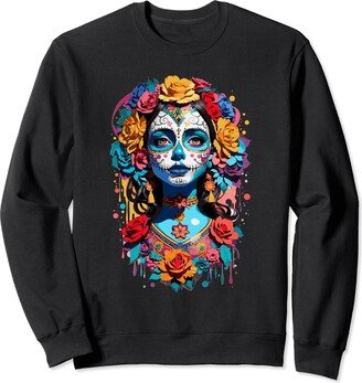 De Los Muertos Apparel Day of the Dead De Los Muertos La Catrina Sugar Skull Women Sweatshirt