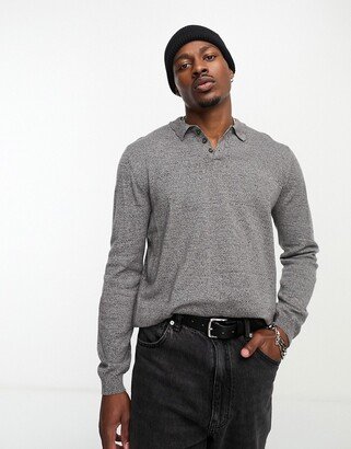 knitted cotton essential polo in gray twist