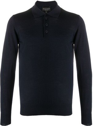 Long Sleeve Wool-Knit Polo Shirt