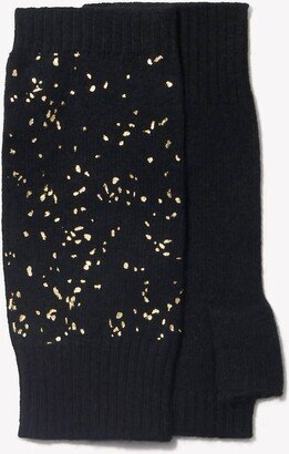 Brodie Cashmere Scatter Foil Wrist Warmers In Black/gold Foil