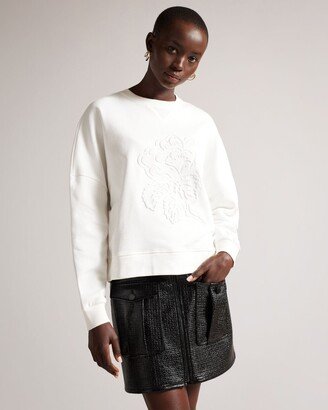 Embossed Floral Sweatshirt in White