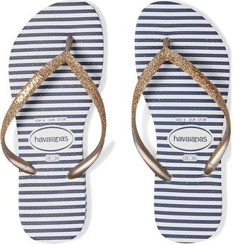 Slim Glitter Stripes Flip Flop Sandal (White/Sand) Women's Sandals