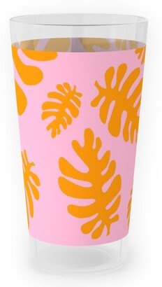 Outdoor Pint Glasses: Funky Tropical Leaf - Orange And Blush Outdoor Pint Glass, Pink