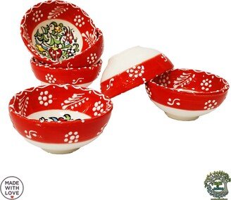 6x Ceramic Red Mini Bowls Pieces Small Jewelry Pottery Tapas Sauce Nut Snack Prep Pinch Diping Serving Dishes Best Gift Home Kitchen Decor