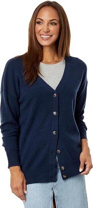 V-Neck Relaxed Cardigan (Heather Indigo) Women's Sweater