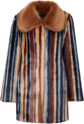 Rhapsody striped faux-fur coat