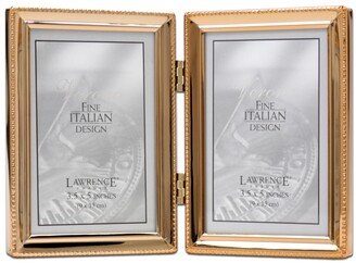 Polished Metal Hinged Double Picture Frame - Bead Border Design, 3.5 x 5