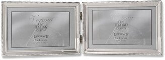 Polished Silver Plate Hinged Double Horizontal Picture Frame - Bead Border Design - 4 x 6