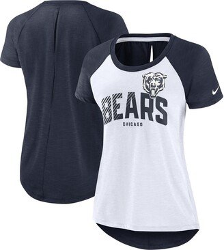 Women's White, Heather Navy Chicago Bears Back Cutout Raglan T-shirt - White, Heather Navy