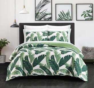 9-Piece Borrego Palm Quilt Set Stitched Palm Tree Bed In A Bag - Sheet Set Decorative Pillow Shams Included