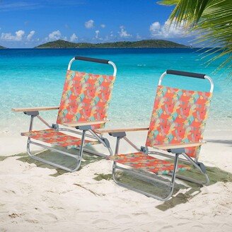 Alpha Camp 2-Piece Low Folding Adjustable Beach Chairs with Cooler Bag