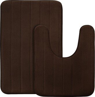 PiccoCasa Memory Foam Bathroom Rugs Non-Slip and U-shaped Toilet Mat 2 Pcs Coffee 32x20+24x20