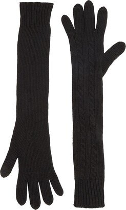 Recycled Wool Cable Knit Long Gloves Gloves Black