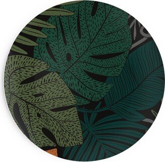 Salad Plates: Moody Tropical Floral - Orange On Black Salad Plate, Green