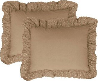 2pk Standard Ruffled Eyelet Pillow Shams Mocha