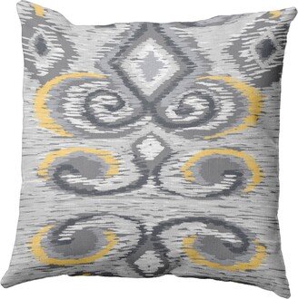 16 Inch Light Gray and Yellow Decorative Flocked Floral Throw Pillow