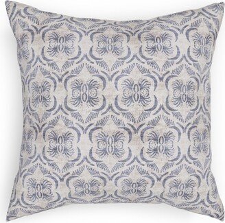 Pillows: French Linen Geo Floral Pillow, Woven, White, 18X18, Double Sided, Gray