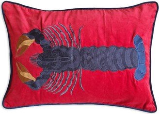 Lobster-embroidered linen cushion