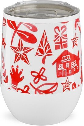 Travel Mugs: Red Christmas Stainless Steel Travel Tumbler, 12Oz, Red