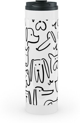 Travel Mugs: Playful Pups - Black And White Stainless Mug, White, 20Oz, White