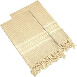 2pc Turkish Cotton Luxe Herringbone Pestemal Beach Towel Beige