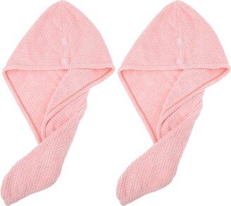 Unique Bargains Soft Hair Towel Wrap Drying Cap Coral Fleece for Wet Long Thick Curly Hair Pink 9.84x27.56 Inch 2 Pcs