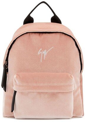 Embroidered-Logo Velvet Backpack