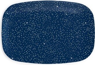 Serving Platters: Tiny Stars In Space - Dark Blue Serving Platter, Blue