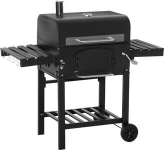 Charcoal Grill BBQ with Adjustable Charcoal Height, Portable Barbecue Smoker with Folding Shelves, Thermometer, Bottle Opener, and Wheels