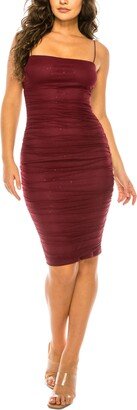 Juniors' Ruched Glitter Mesh Dress - Wine/Fuschia