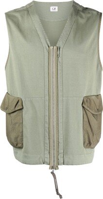 cargo-pocket V-neck vest