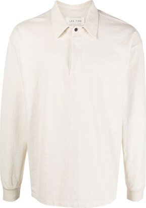 Button-Front Long-Sleeved Polo Shirt-AB