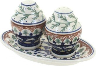 Blue Rose Pottery Blue Rose Polish Pottery Evergreen Salt & Pepper Shakers with Plate