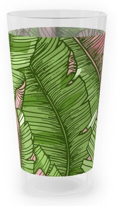 Outdoor Pint Glasses: Banana Leaf - Pink Outdoor Pint Glass, Green