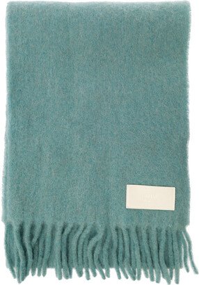 Light Blue Oversized Scarf With Logo Patch In Alpaca Blend Woman