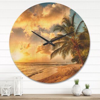 Designart 'Gorgeous Beach of Island Barbados' Modern Wood Wall Clock