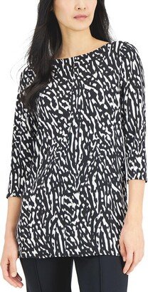 Petites Womens Printed Pullover Tunic Top