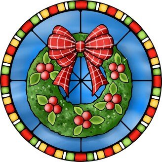 Christmas Wreath Stained Glass Sign, Holly Berry Window Church Sign