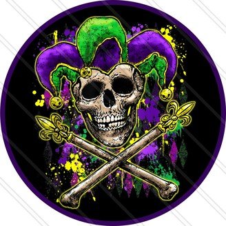 Skull & Crossbones Sign - Mardi Gras Mask Louisiana Culture Gold, Green, Purple Metal