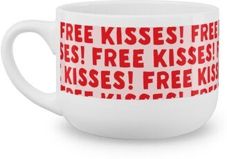 Mugs: Free Kisses! - Red On Pink Latte Mug, White, 25Oz, Red