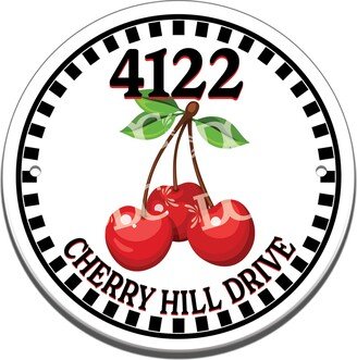 Red Cherries Themed Ceramic House Number Circle Tile, Cherry Farm Address Door Sign